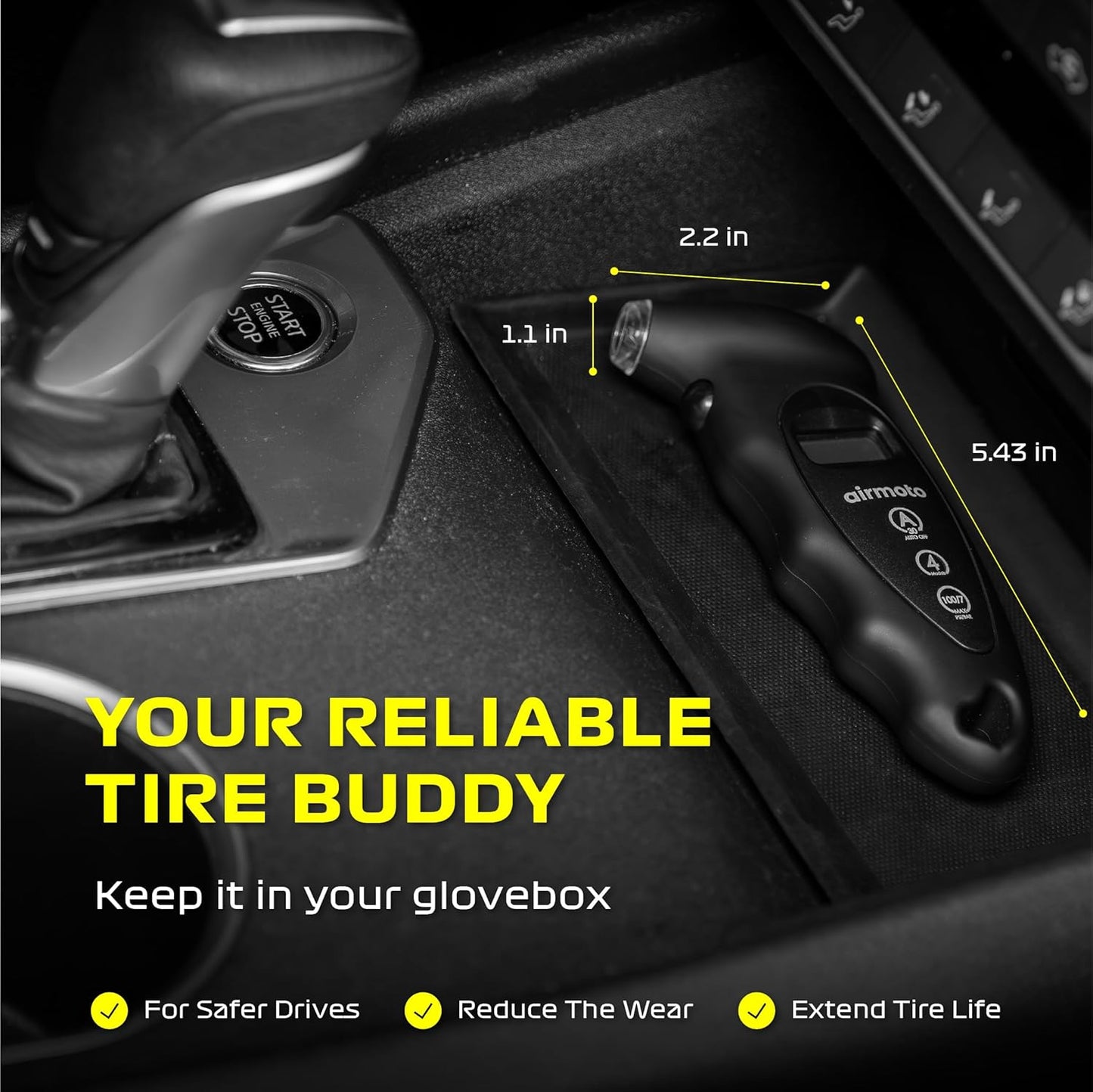Airmoto Digital Tire Pressure Gauge 0-150PSI (Accurate in 0.1 Increments)