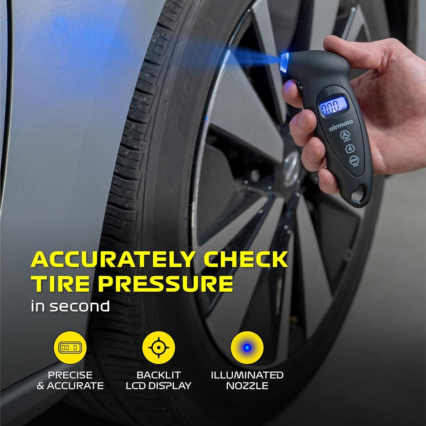 Airmoto Digital Tire Pressure Gauge 0-150PSI (Accurate in 0.1 Increments)