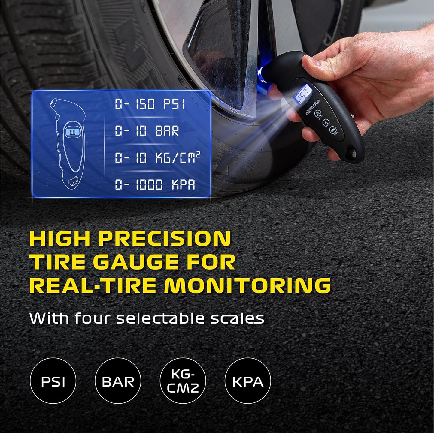 Airmoto Digital Tire Pressure Gauge 0-150PSI (Accurate in 0.1 Increments)