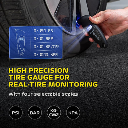 Airmoto Digital Tire Pressure Gauge 0-150PSI (Accurate in 0.1 Increments)
